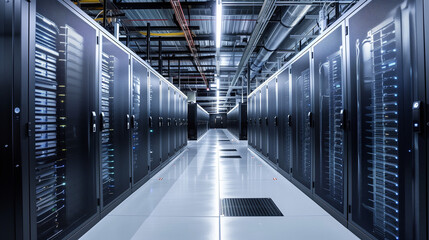 Fototapeta premium Data center technology units are an essential tool for industries in the digital age. State-of-the-art hardware and software solutions, these units ensure reliable data operation and storage