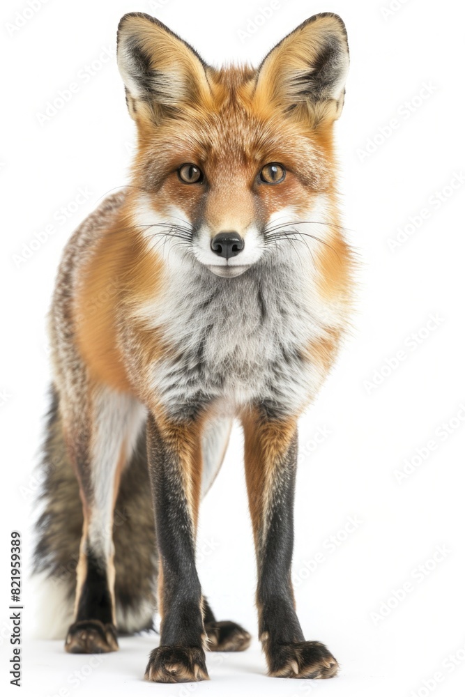 Poster A close-up image of a fox on a white background. Suitable for various design projects