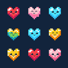 Pixel hearts colorful gradient icon, isolated