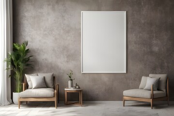 mock up poster frame in modern interior background, living room, Scandinavian style, 3D render, 3D illustration