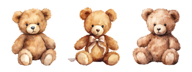 Watercolor teddy bear png element set on transparent background