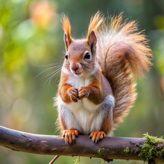 a squirrel with a realistic fluffy tail sits on a