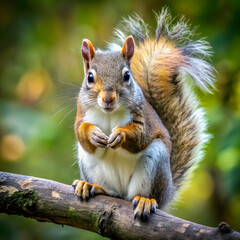 Fototapeta premium a squirrel with a realistic fluffy tail sits on a