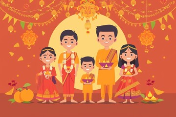A family celebrating the festival of Diwali. Suitable for cultural and holiday concepts