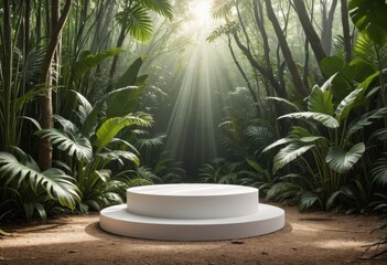 Fototapeta premium arafed white platform in a jungle with trees and plants