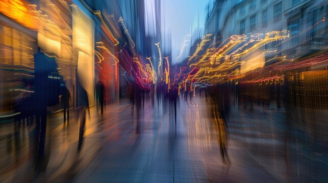 Artistic motion blur in a bustling street scene