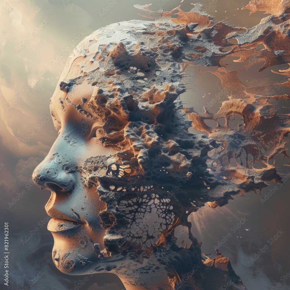 Poster Close-up portrait of a person with a cloud in the background. Suitable for various concepts and designs
