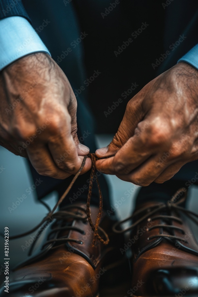Aufkleber Close up of a person tying a shoe, suitable for various concepts and themes
