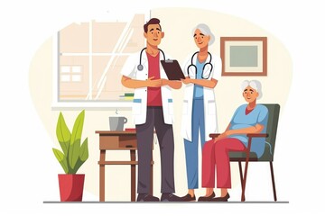 A doctor having a conversation with an elderly woman. Suitable for medical and healthcare concepts