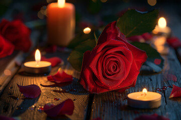 valentines day background, social media background for vday, full of romance cards with love, red rose and candles 