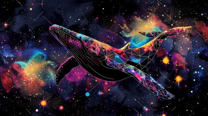 Fototapeta premium Whale on simple multicolored geometric outer space