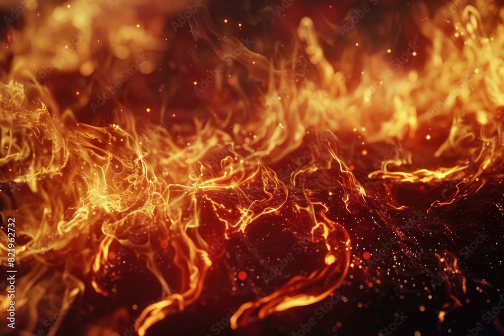 Poster a close-up view of a fire burning on a black surface, suitable for various design projects