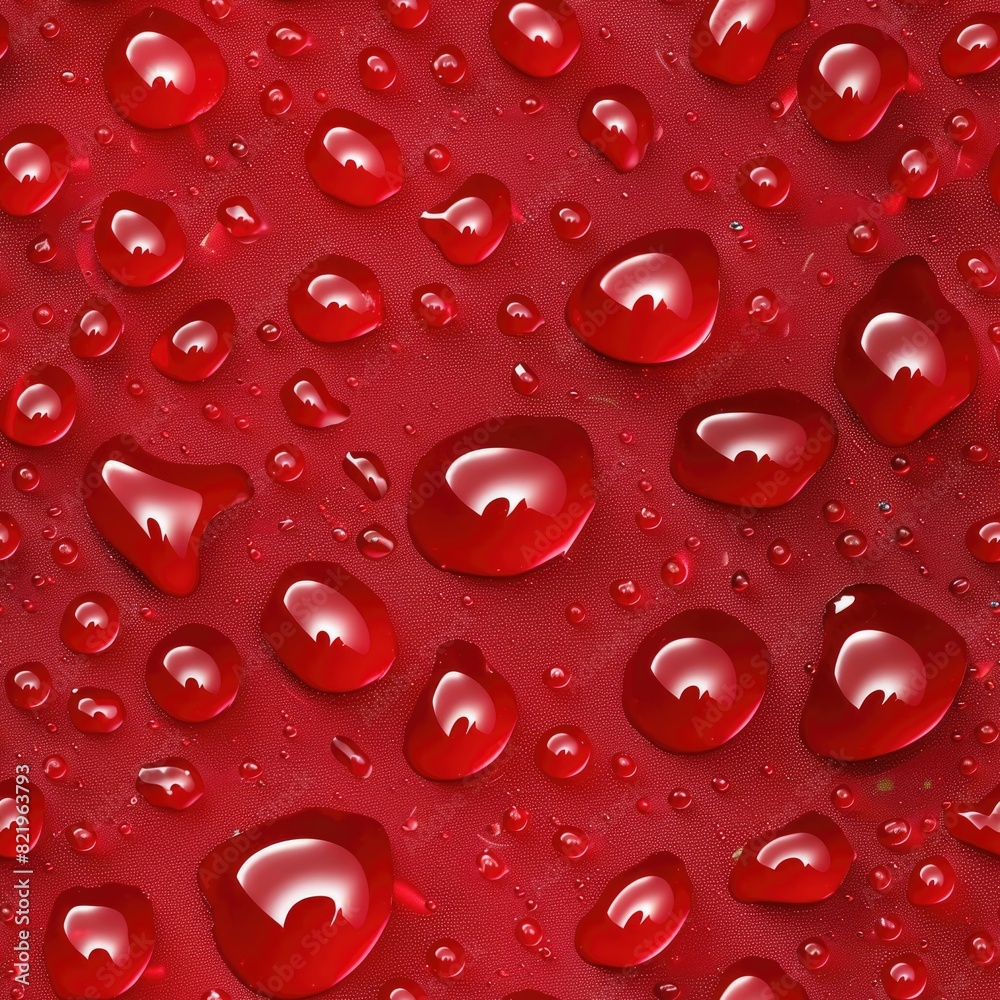 Poster water drops on a vibrant red surface, suitable for various design projects