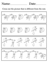 Monkey Puzzle. Printable Activity Page for Kids. Educational Resources for School for Kids. Kids Activity Worksheet. Find the Different Object