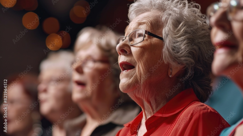 Sticker A heartwarming image of older women singing in harmony. Perfect for illustrating friendship and unity