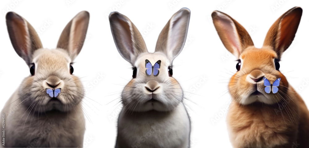 Poster Rabbit with butterfly png element set on transparent background