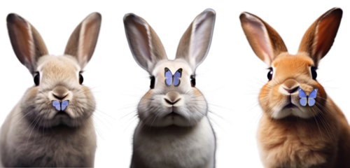 Rabbit with butterfly png element set on transparent background
