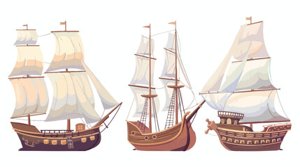 Old sail boat. Wood ship for sea illustration. Ocean