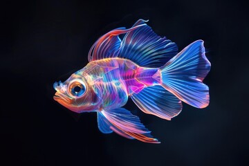 Fototapeta premium Vibrant fish swimming in a dark setting. Perfect for aquatic themes