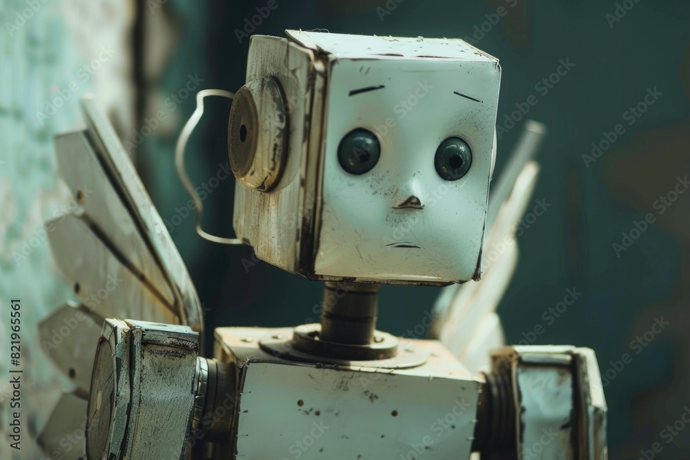 Poster detailed close up of a robot's face. suitable for technology concepts