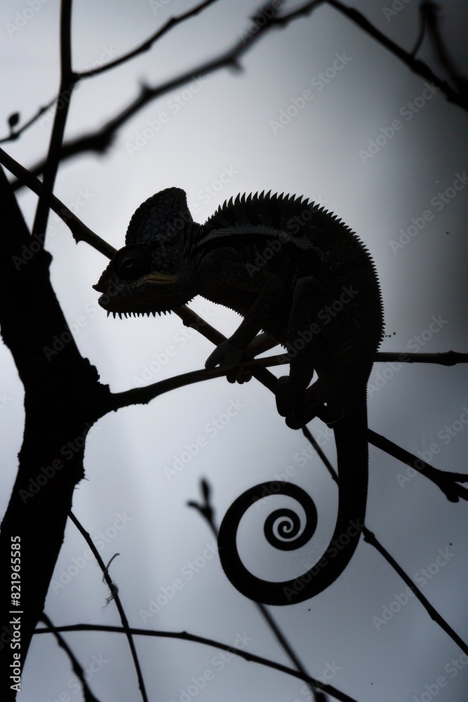 Poster A chameleon sitting on top of a tree branch. Suitable for nature and wildlife concepts