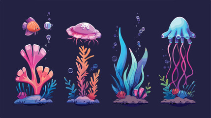 Naklejka na ściany i meble Underwater plants and creatures for sea bottom designs