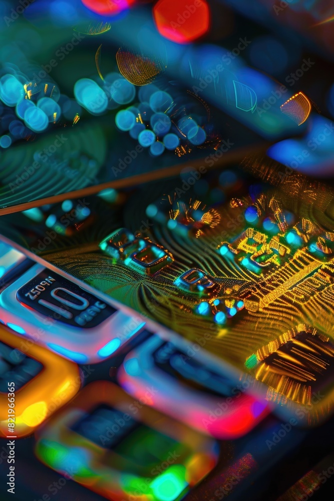 Poster close up of a cell phone on a table, suitable for technology concepts