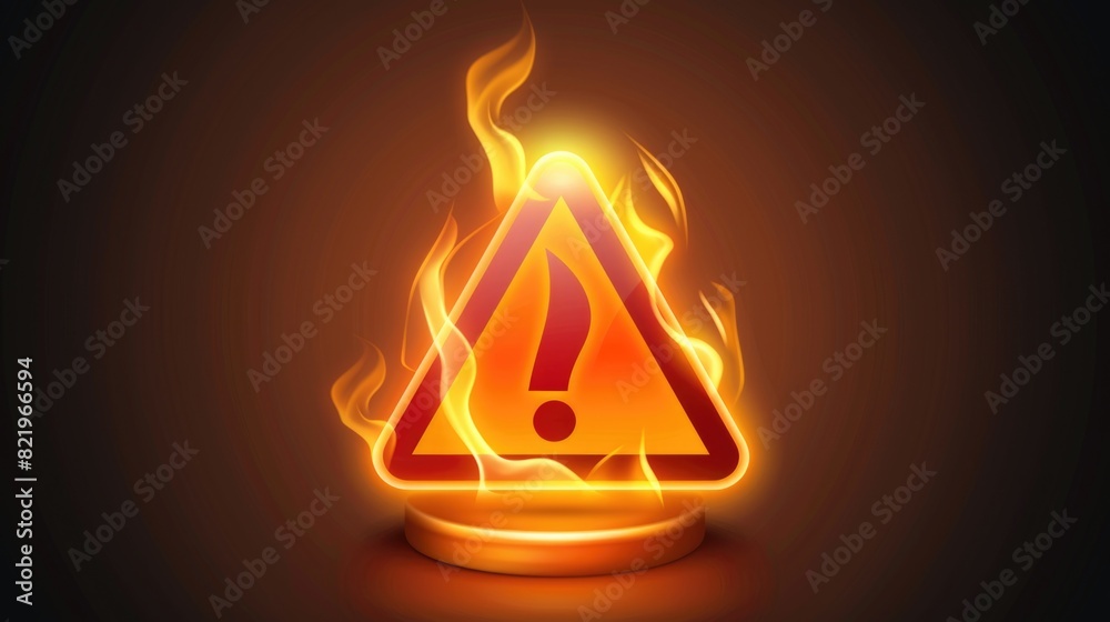 Poster a burning warning sign with a question mark, suitable for illustrating danger and uncertainty