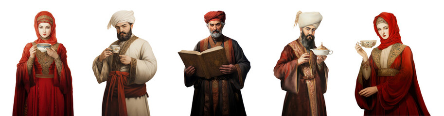 Obraz premium Vintage illustration ottoman people png element set on transparent background