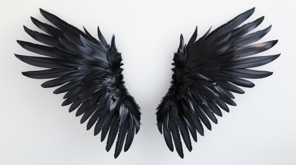 Demon Wings, Black Wing Plumage Isolated on White