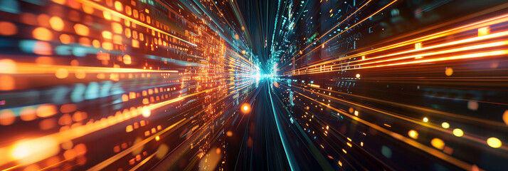 Fototapeta premium Abstract tech interface in high-speed motion, showcasing data flow and futuristic visuals, ideal for representing fast-paced technology.