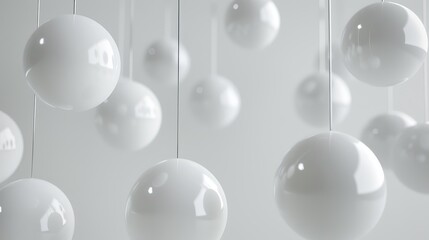 3D rendering of suspended balls on a white background.
