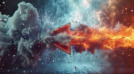 3D rendering illustration showing explosion simulation with arrow sign