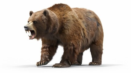 Fototapeta premium Angry brown bear standing on an isolated white background. 3D rendering.