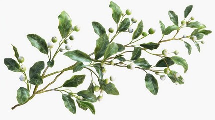 Fototapeta premium Branch of a plant with white flowers and green leaves, suitable for botanical projects