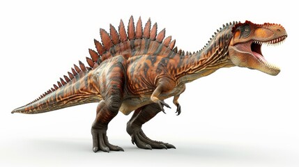 Obraz premium This is a 3D rendering of a spinosaurus on a white background. Spinosaurus lived in the Cretaceous period and was one of the largest carnivores.