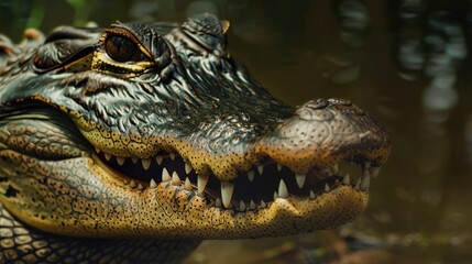 Obraz premium Close up of an alligator's head with its mouth open. Suitable for educational materials or wildlife publications