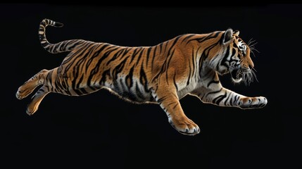 Obraz premium Jumping Bengal tiger pose with 3D rendering and alpha track included.