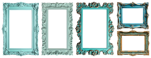 Turquoise frames png element set on transparent background
