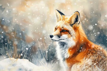 Obraz premium A beautiful painting of a fox in the snow. Perfect for winter-themed designs
