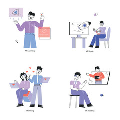 Set of Immersive Technology Linear Mini Illustrations 

