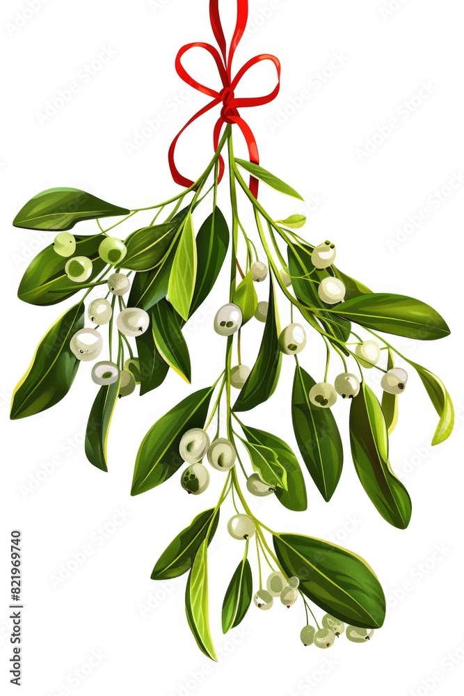 Poster A red ribbon with mist hanging from it. Suitable for various design projects