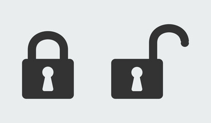 Lock and Unlock Protection icon. Padlock symbol. Password or locker. Private and Security. Open, closed, safe, key or login.