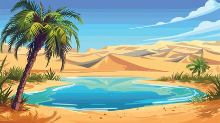 Palm tree in egypt sand desert oasis vector landscape