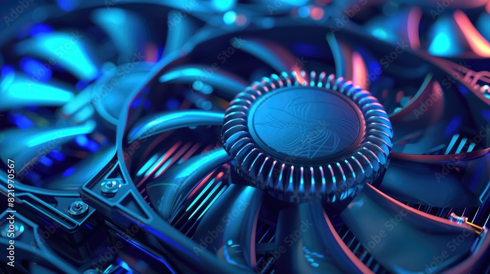 Poster detailed shot of a computer fan, suitable for technology concepts