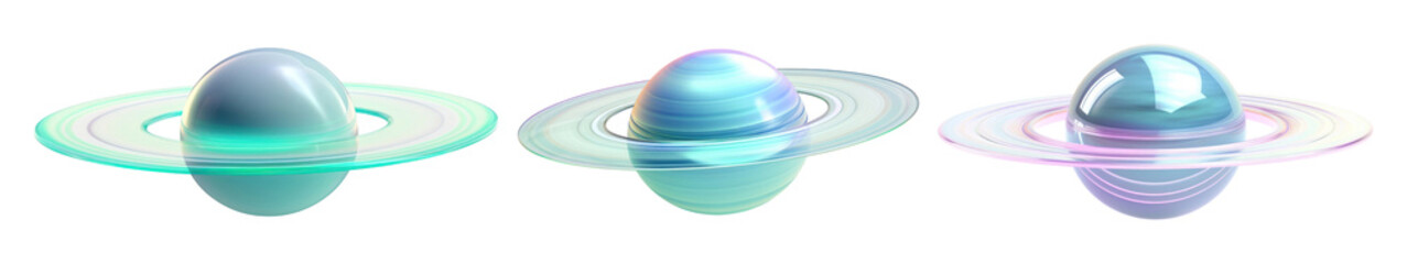 Obraz premium Pastel Saturn png element set on transparent background