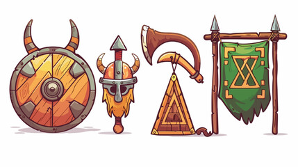 Viking magic game ui icons set of four . Cartoon vector