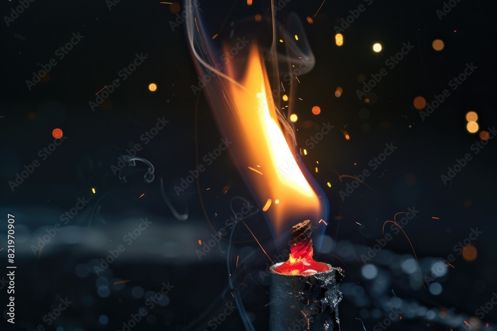 Poster a beautiful image of a lit candle with sparks, perfect for adding a cozy atmosphere to any project