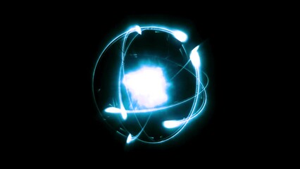 Atom with nucleus, neutrons, protons and electrons orbits glowing. Atomic structure. Concept of physics, science. 4K Animation of electrons orbiting