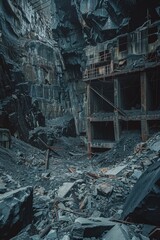 A very old building surrounded by debris. Suitable for historical or disaster-themed projects.